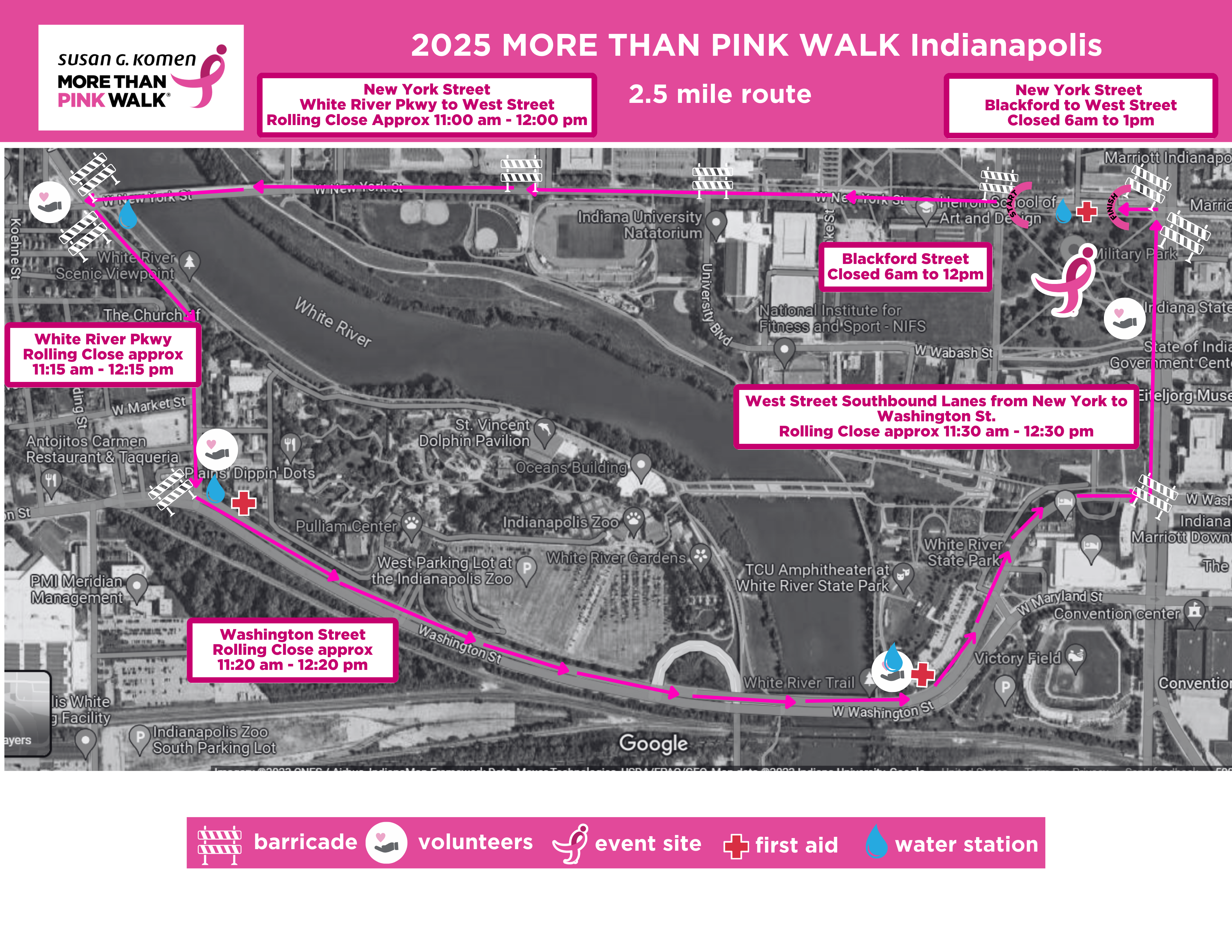 Map of street closures for Komen walk